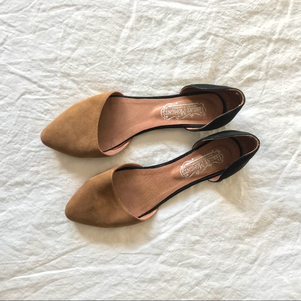 Jeffrey Campbell Black and Tan suede flats
